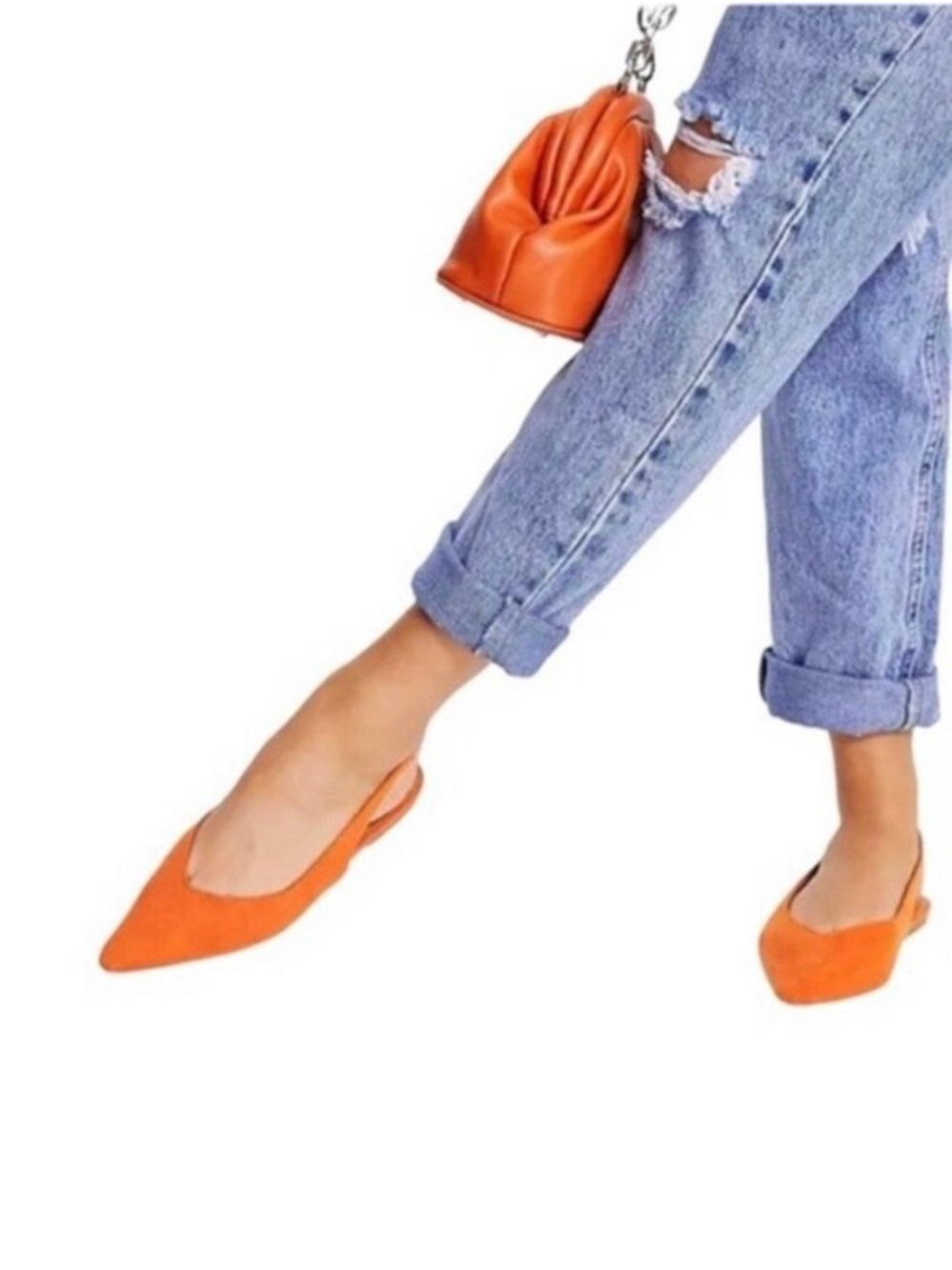 Marc Fisher Anson Slingback Ballet Flats Orange Patent Faux Leather Shoes Size 6